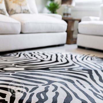 Zebra Print Black Stripes on Off White - Animal Print Cowhide Rug