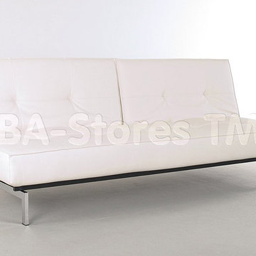 "Innovation USA" Splitback White Leather Textile Sofa Bed with Chrome Legs