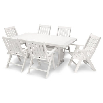 Polywood Vineyard 7-Piece Nautical Trestle Folding Dining Set, White