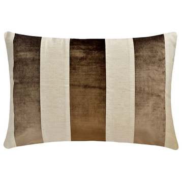 Brown Velvet & Linen 12"x24" Lumbar Pillow Cover Patchwork, Swathe Brown