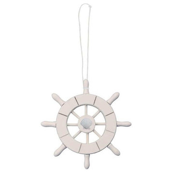 White Decorative Ship Wheel With Seashell Christmas Tree Ornament 6''