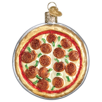 Old World Christmas Pizza Pie With Pepperonis Holiday Ornament Glass