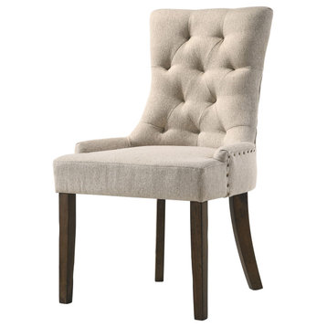 Farren Side Chair, Beige Fabric and Espresso Finish