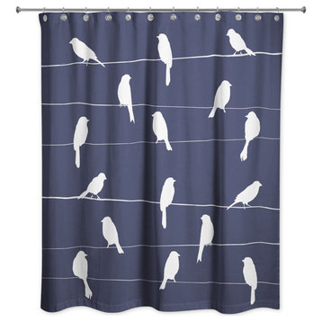 Navy Birds on Wire 71x74 Shower Curtain