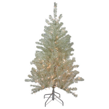 Soft Metallic Champagne Tinsel Christmas Tree, 4.5', Clear Lights