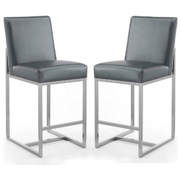 Home Square 37" Faux Leather Barstool in Graphite Gray - Set of 2