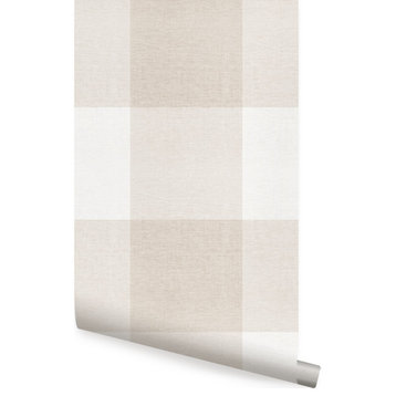 Checkered Fabric Look Large Peel and Stick Vinyl Wallpaper, Beige, 24" X 60"