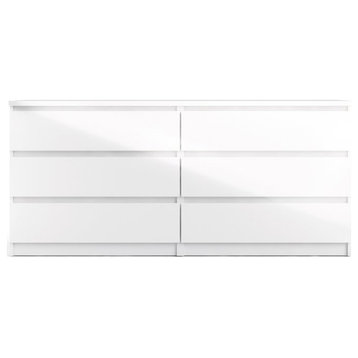 Pemberly Row Engineered Wood 6 Drawer Double Dresser in White High Gloss