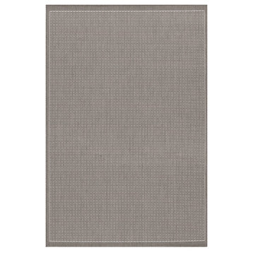 Couristan Recife Saddle Stitch Grey and White Indoor/Outdoor Rug, 5'10"x9'2"
