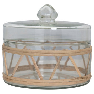 Rattan Wrapped Glass Jar With Lid, Round