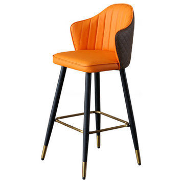 Modern Bar Stool Height Upholstered Chair with PU Leather, Orange