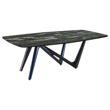 Esse Dining Table, Gray and Blue Base With Brazil Green Top
