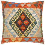 Bareens Designer Rugs - Rustic Turkish Octavia Hand Woven Kilim Throw Pillow - Embellish your home with this timeless casual chic handmade Southwestern Kilim throw pillow covers made with and cotton. Constructed on a loom by Nomad Turkman people with hand spun and Natural Vegetable dyes these beautiful Kilim pillow covers are known for their beautiful repetitive geometrical, naturalistic floral and traditional patterns yet still giving it a moden look. Masterfully artisan-crafted on traditional Kilim looms with a contemporary fashion palette producing bold intricate sharp patterns making them a standout piece in any decor.