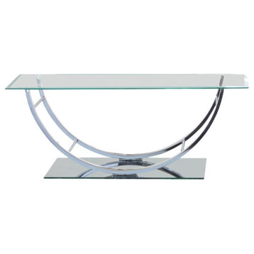 Tempered Glass Top Coffee Table With U Shape Metal Frame, Chrome And Clear
