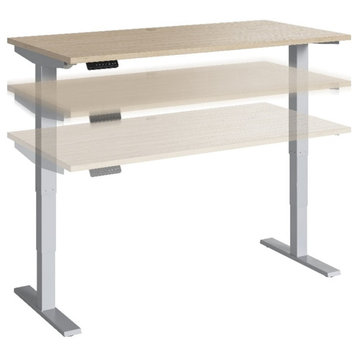 Bowery Hill 59" Engineered Wood Adjustable Standing Desk in Natural Elm/Silver