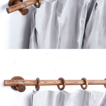QYT02 1-1/8" Ash Wood Black Walnut Ball Bracket Single Double Curtain Rod Sets