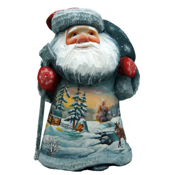 Frosted Sleighride Santa Woodcarved Figurine