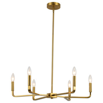 Colette Contemporary 6 Light Aged Brass Metal Chandelier