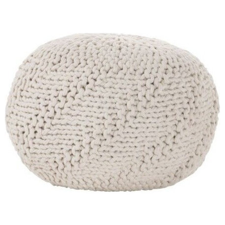 GDF Studio Ashbury Indoor/Outdoor Hand Knit Fabric Weave Pouf, Ivory