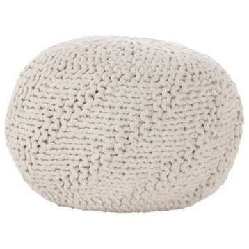 GDF Studio Ashbury Indoor/Outdoor Hand Knit Fabric Weave Pouf, Ivory
