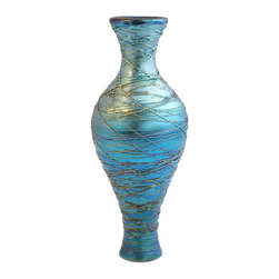 American Durand Blue Iridescent Threaded Glass Table Lamp Base - Products