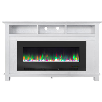 San Jose Fireplace Entertainment Stand With Crystal Rock Display, White