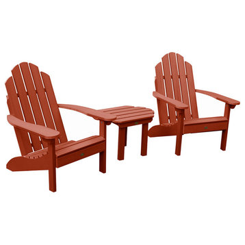 2 Classic Westport Adirondack Chairs with Side Table, Rustic Red