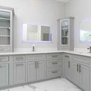 75 Beautiful Bathroom With Gray Cabinets And Glass Countertops