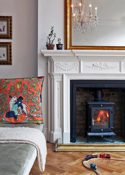 Transitional Family Room by Moxy & Co Studio