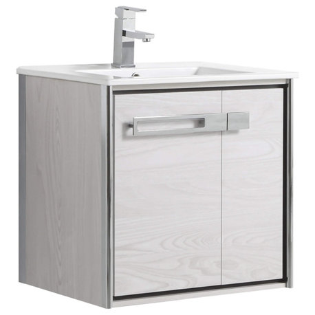 Oakville Wall Mount Bathroom Vanity, Mild Grey Oak, 24", Chrome Hardware