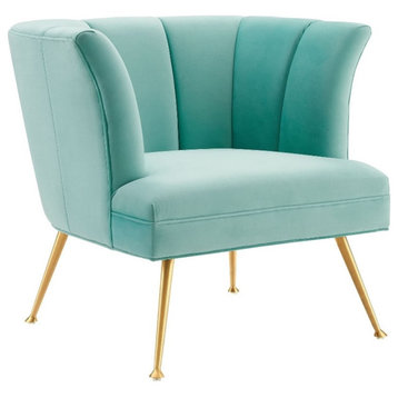 Modway Veronica Modern Channel Tufted Performance Velvet Armchair in Mint Blue