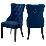 Meridian Furniture - Nikki Velvet Dining Chairs, Set of 2, Navy - Dine in luxurious style with the Nikki navy velvet dining chair. Featuring a curved high back, plush cushioned seat and deep tufted navy velvet upholstery studded with chrome nailheads, this dining chair is sure to take your dining experience to a whole new level. Espresso wood legs provide sturdy support and complement the stunning navy upholstery for a sleek, contemporary design.