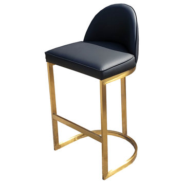 Gold Frame with Black Faux Leather Kitchen Island Counter Bar Stool