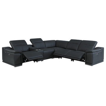 Frederico Genuine Italian Leather 6-Piece 1 Console 3-Power Reclining Sectional, Black