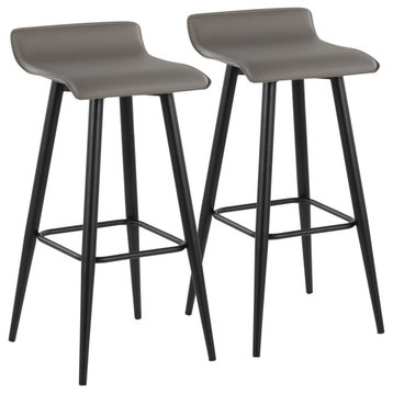 Ale Fixed-Height Bar Stool, Black Steel/Gray Faux Leather, Set of 2