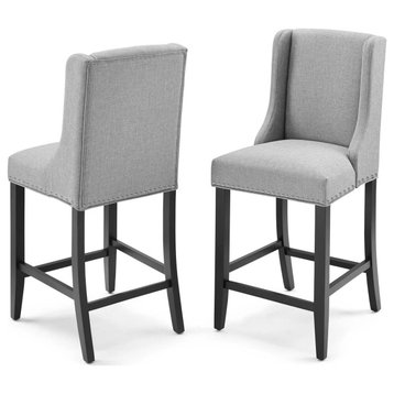 Counter Stool Chair, Set of 2, Fabric, Wood, Gray, Modern, Bar Pub Bistro
