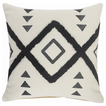 Black and Cream Tufted Geometric Diamond Throw Pillow