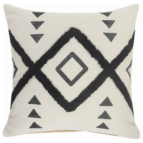 Black and Cream Tufted Geometric Diamond Throw Pillow