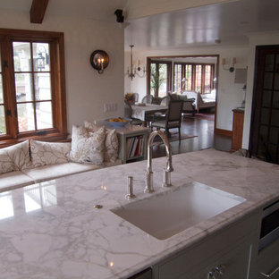 White quartz kitchen island