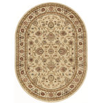 Tayse Rugs - Raleigh Traditional Floral Beige Oval Area Rug, 6.7' x 9.6' Oval - Redefine style with the engaging oriental design of this area rug. The floral pattern has an antique ivory background with sangria red