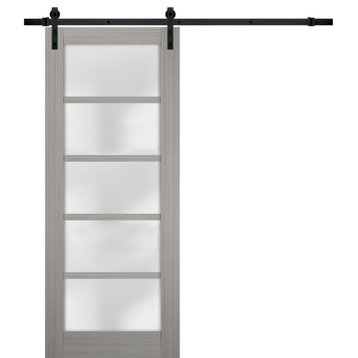 Barn Door 36 x 96 Frosted Glass, Quadro 4002 Grey Ash, 6.6FT Rail