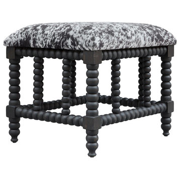 Uttermost Rancho Faux Cow Hide Small Bench, Charcoal Gray/White Faux, 23589