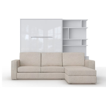Invento Vertical Wall Bed, Sofa, Bookcase, Bed - White/White; Sofa - Beige