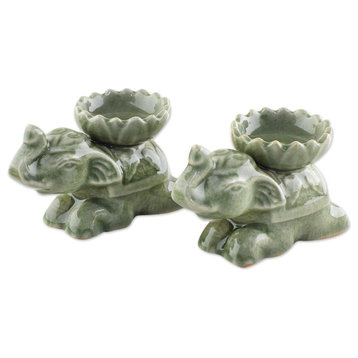 Polite Elephants Ceramic Incense Holders, Set of 2