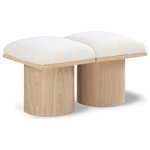Meridian Furniture - Pavilion Black Boucle Fabric Bench, Cream, Natural Finish, 31" W X 18" D X 17.5" H - Bring valuable seating and remarkable style to your space with this cream Pavilion boucle fabric bench, an exquisite balance of style and usability for the entryway, bedroom, and beyond. Crafted from oak veneer with a natural finish, this bench has a 4-inch-thick seat cushion that's channel-tufted for a touch of luxury. The bench's columnar bases add a dash of art deco design, making it a captivating focal point in any room.