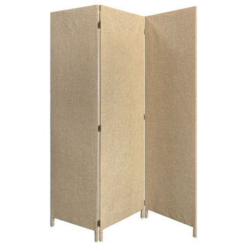 Beige Upholstered 3 Panel Room Divider Screen