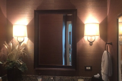 Grass cloth wallpaper job in bathroom