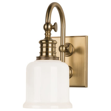 Keswick 1-Light Bath and Vanity With Opal Glossy Glass Shade, Aged Brass