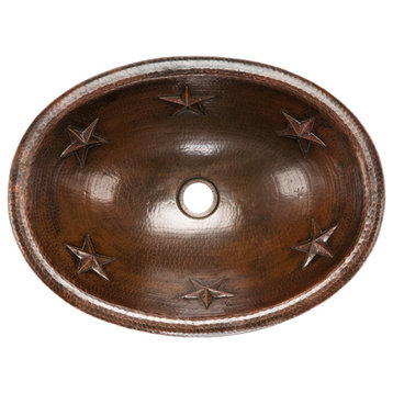 19" Oval Star Self Rimming Hammered Copper Bathroom Sink