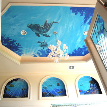 Sea Themed Murals in a Master Bathroom, hand-painted by Tom Taylor of Mural Art